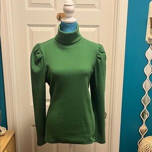Green Turtleneck Puff Sleeve Top